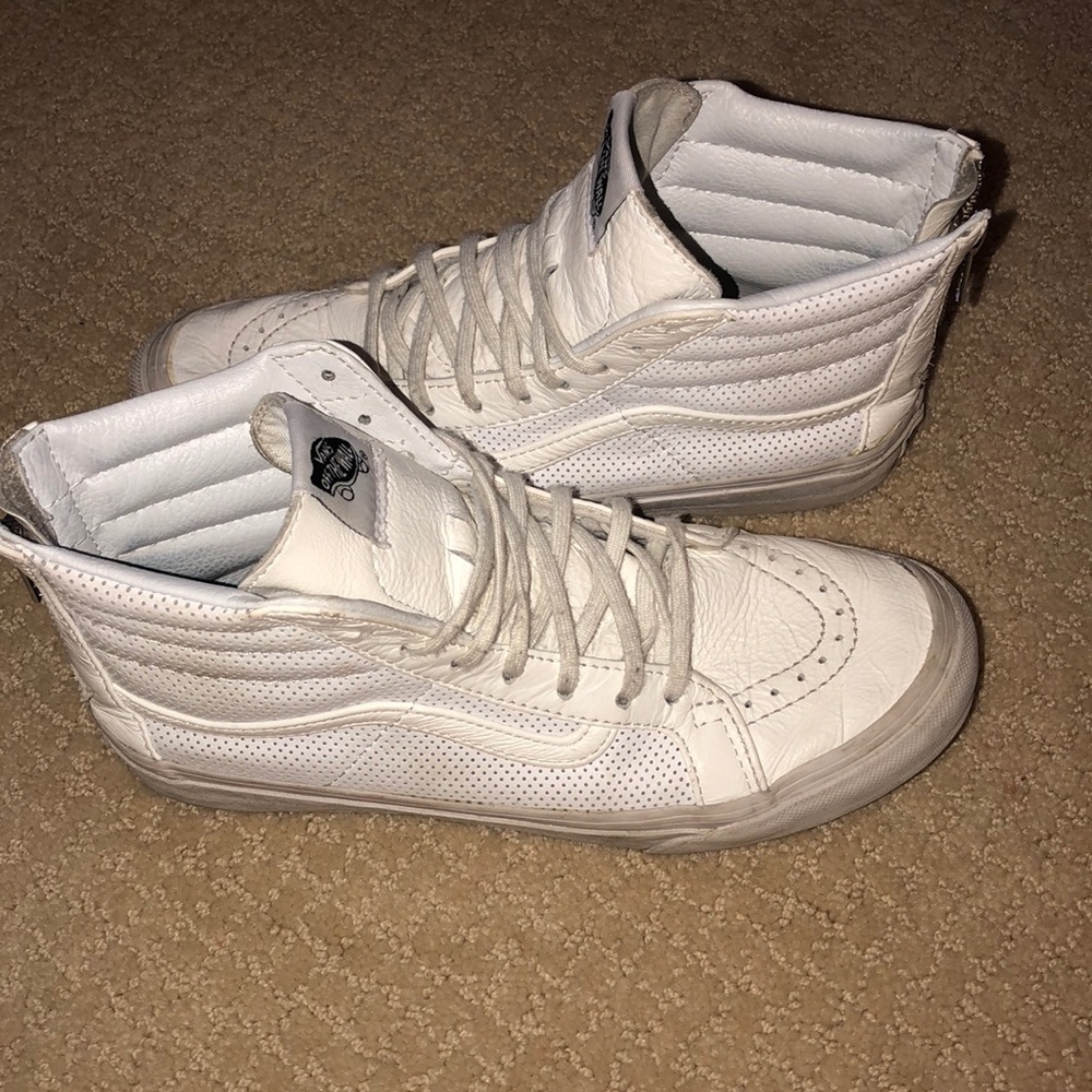 White leather high top vans